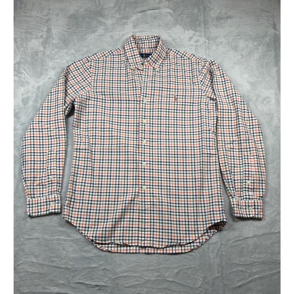 Polo Ralph Lauren Oxford Shirt Mens Small Orange Green Check Multicolor Pony
